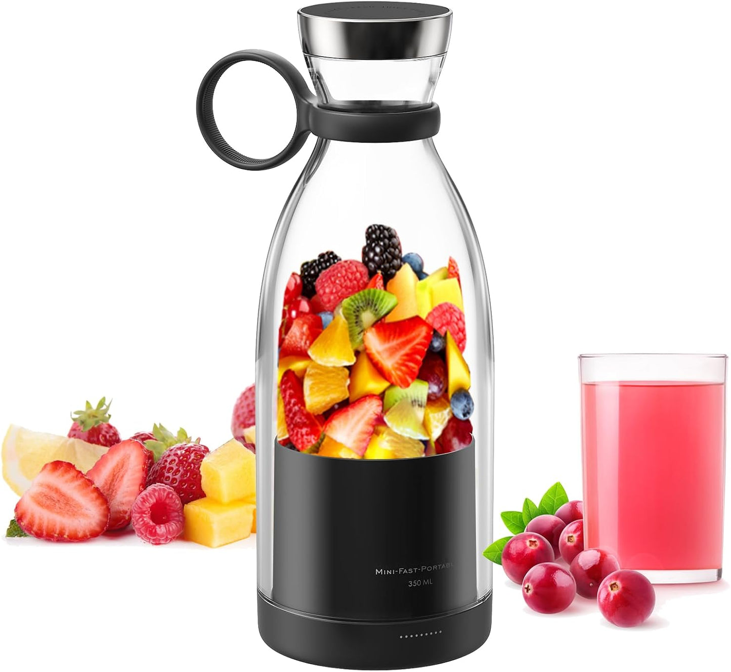 Asa Vea Portable Blender, Mini Blender for Smoothies and Shakes with 4 Blades, 11 Oz Personal Size Blender with Travel Lid and USB Rechargeable for Kitchen, Office, Gym (Pink)