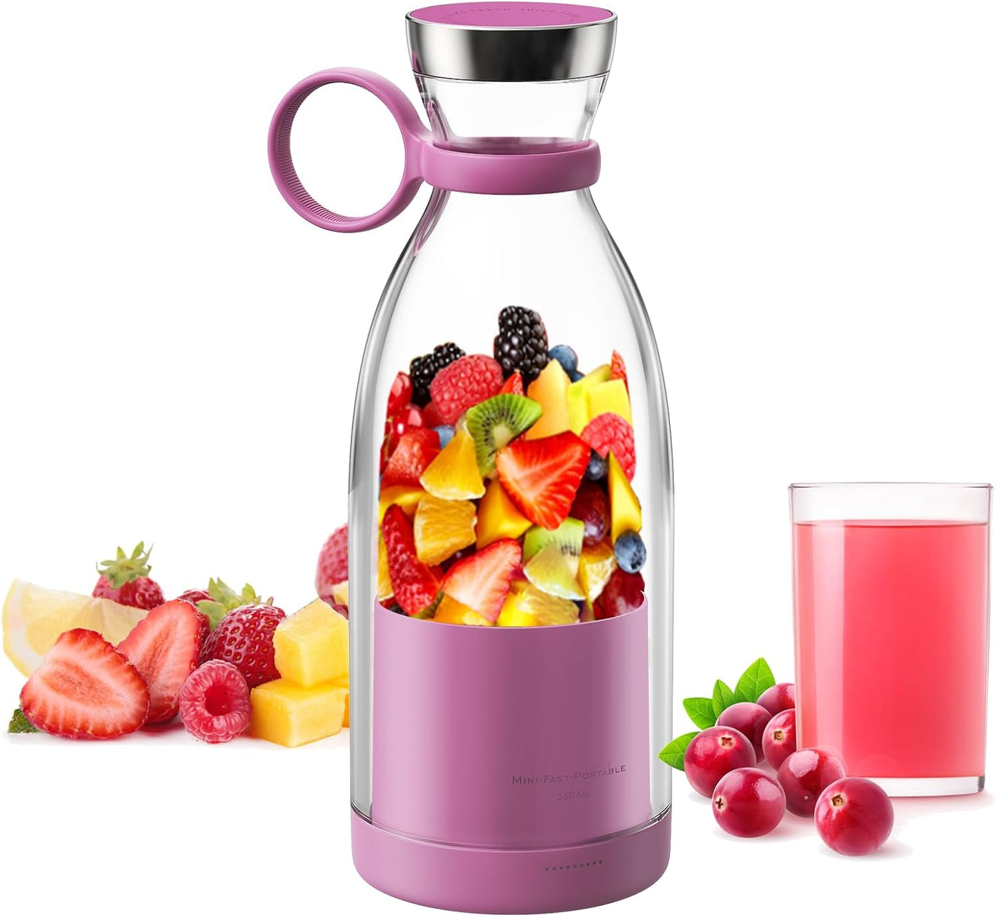 Asa Vea Portable Blender, Mini Blender for Smoothies and Shakes with 4 Blades, 11 Oz Personal Size Blender with Travel Lid and USB Rechargeable for Kitchen, Office, Gym (Pink)