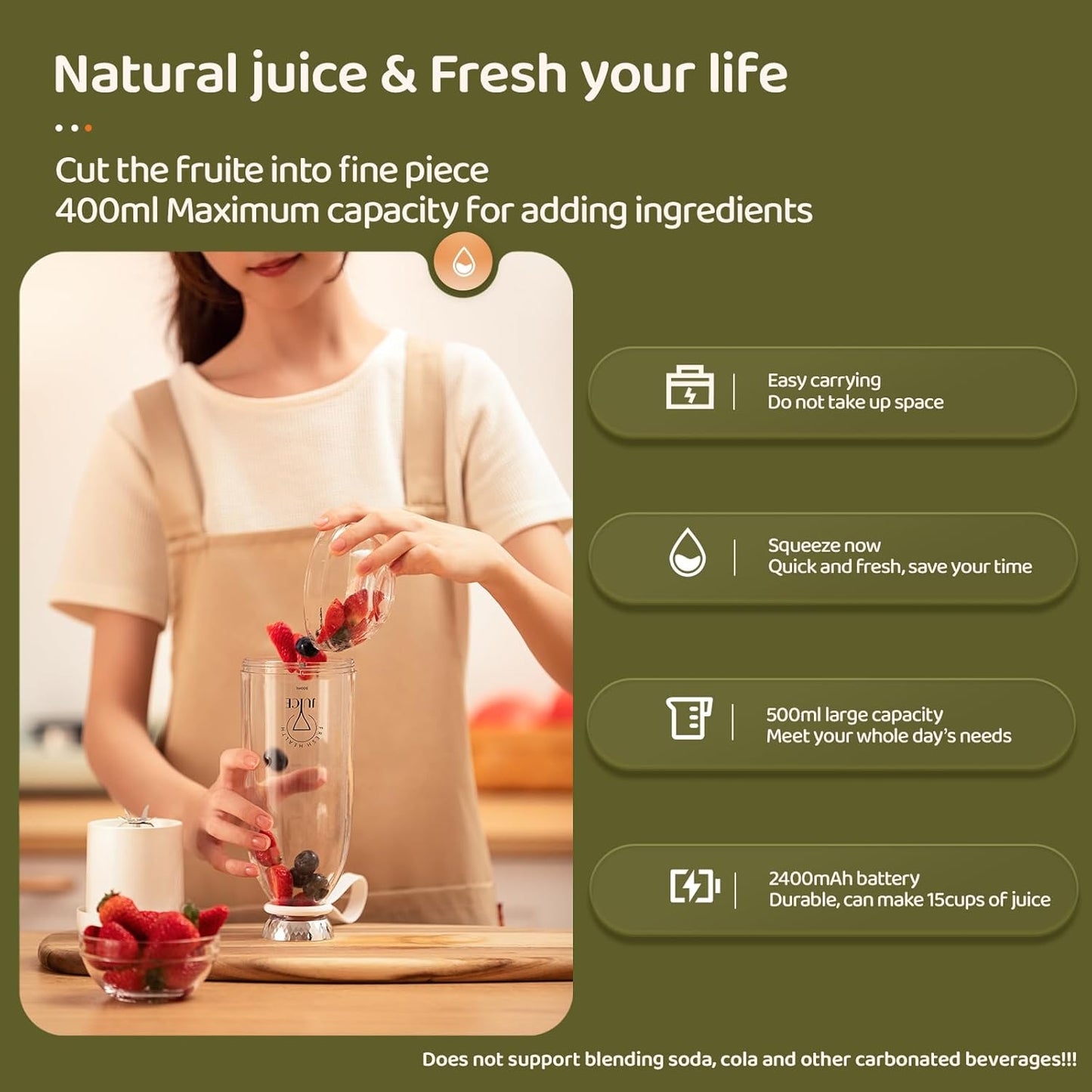 Asa Vea Portable Blender, Mini Blender for Smoothies and Shakes with 4 Blades, 11 Oz Personal Size Blender with Travel Lid and USB Rechargeable for Kitchen, Office, Gym (Pink)