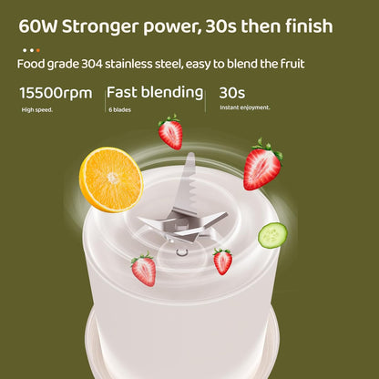 Asa Vea Portable Blender, Mini Blender for Smoothies and Shakes with 4 Blades, 11 Oz Personal Size Blender with Travel Lid and USB Rechargeable for Kitchen, Office, Gym (Pink)