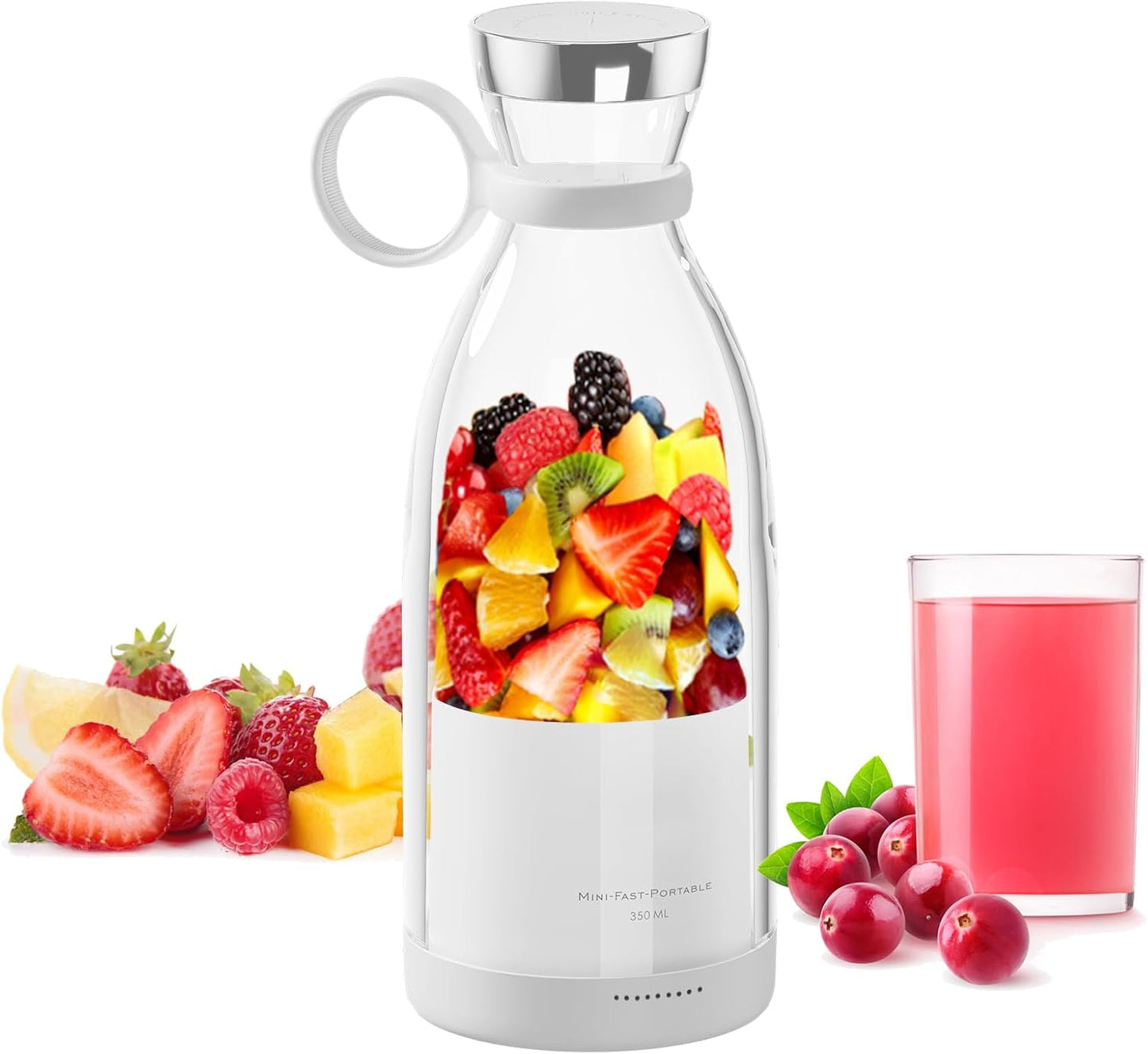 Asa Vea Portable Blender, Mini Blender for Smoothies and Shakes with 4 Blades, 11 Oz Personal Size Blender with Travel Lid and USB Rechargeable for Kitchen, Office, Gym (Pink)